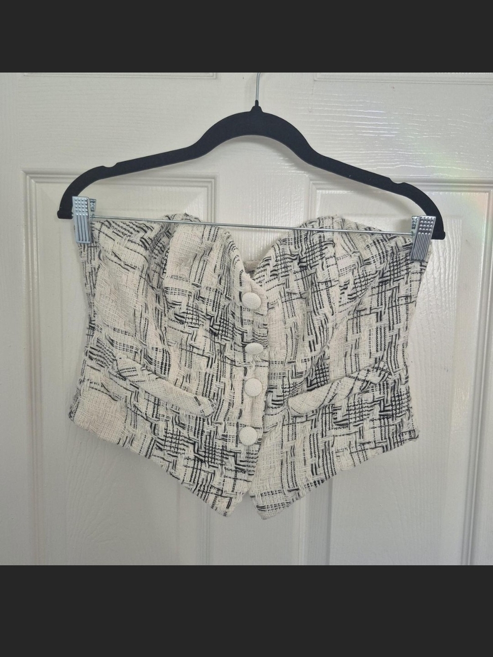 Forever 21 White & Black Textured Button Corset Camisole